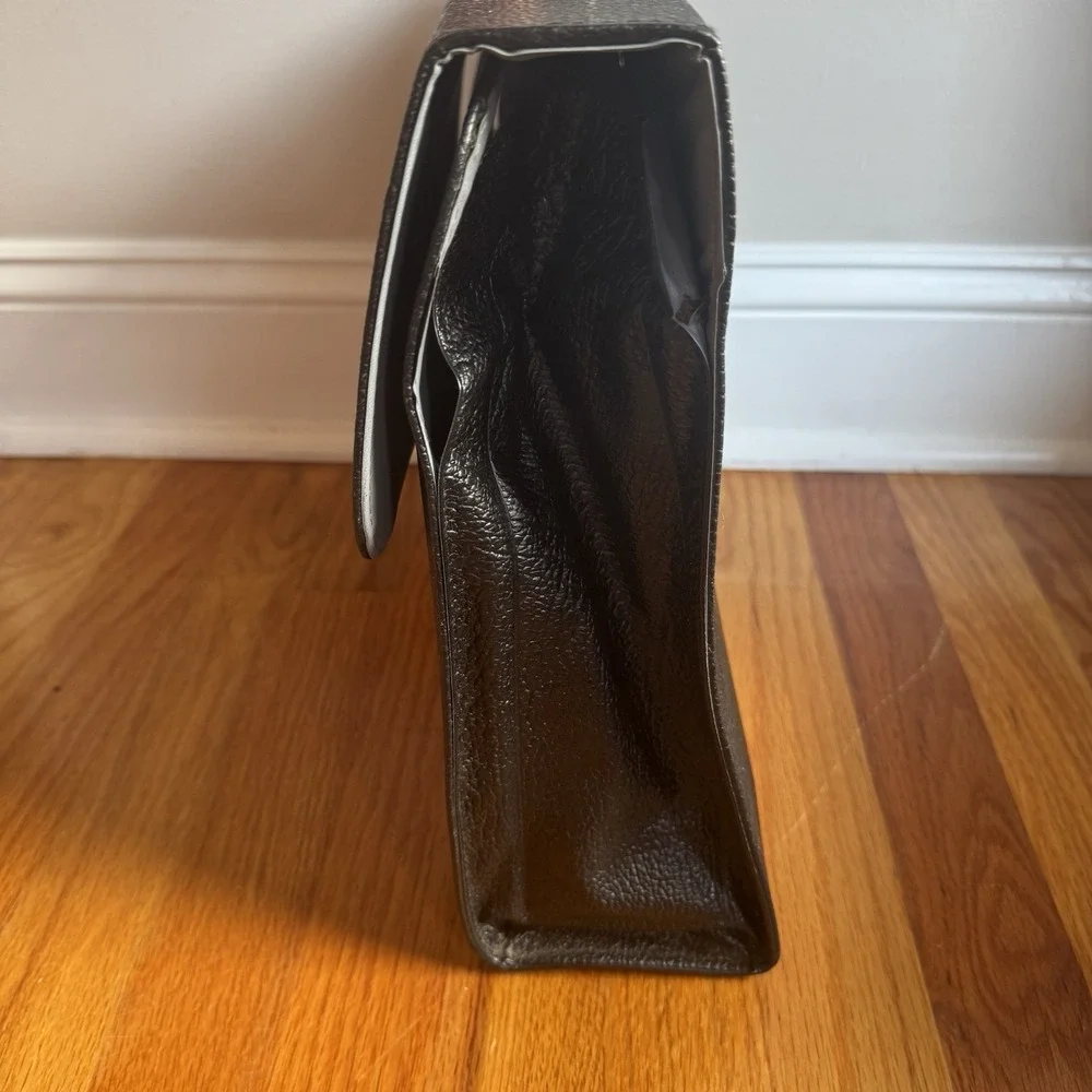 Vintage Black Faux Leather Briefcase Document File Case‎ Locking Hard Shell
